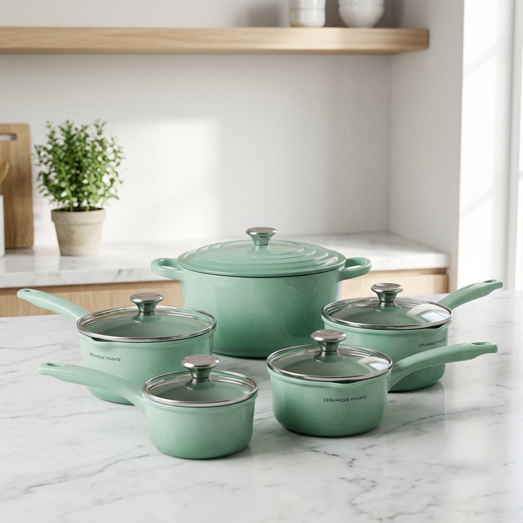 Luxury Ceramic Cooking Pot Set ( 5pcs Mint Green)